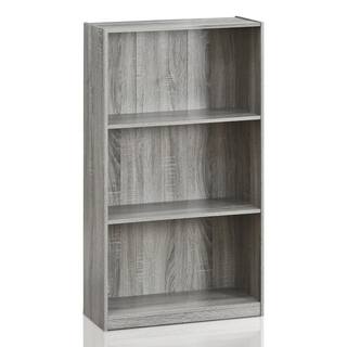 Furinno 39.5 in. French Oak Gray Wood 3-shelf Standard Bookcase with Storage 99736GYW