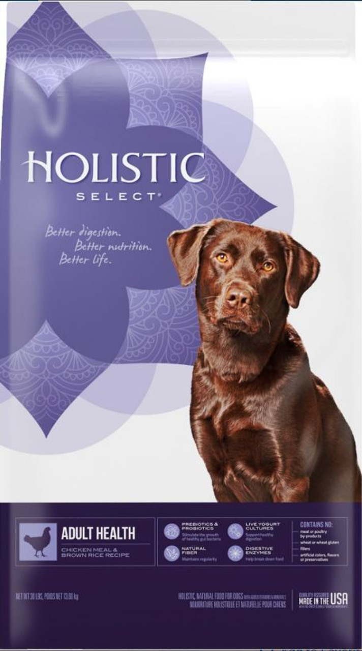 Holistic Select Adult Health Chicken Meal and Brown Rice Recipe Dry Dog Food， 30 Lbs.