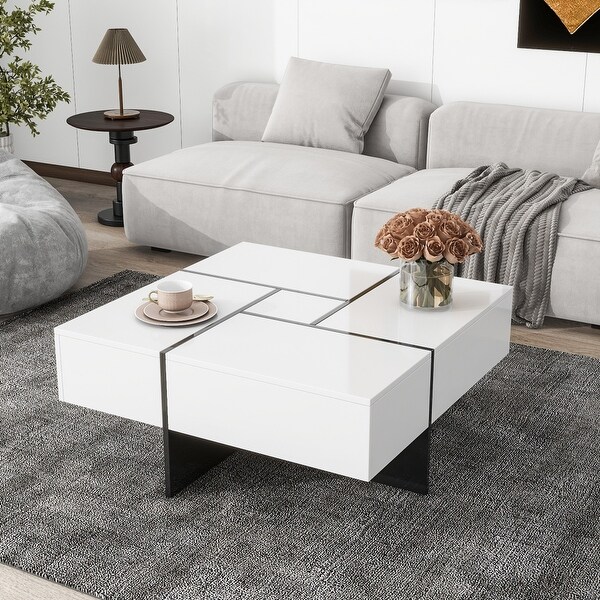 31.5 in. Square Cocktail Coffee Table Extendable Sliding Tabletop