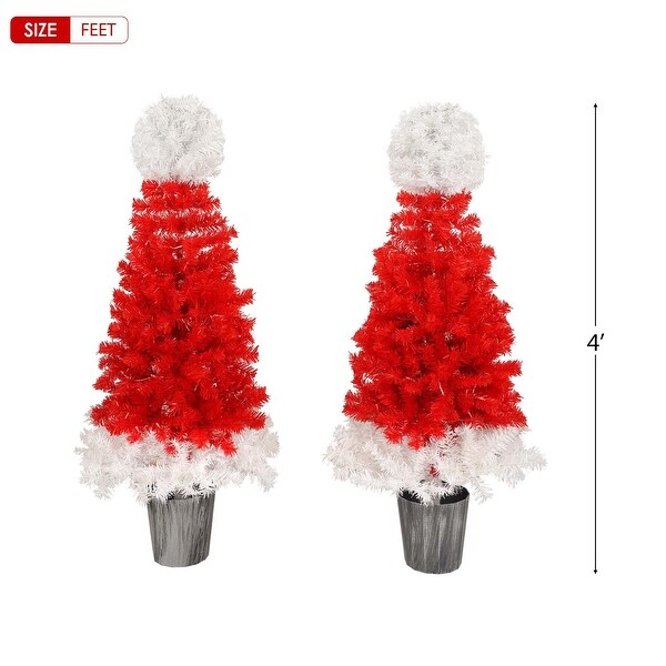 Lighted Santa Hat Style Christmas Tree Set with Warm White Lights