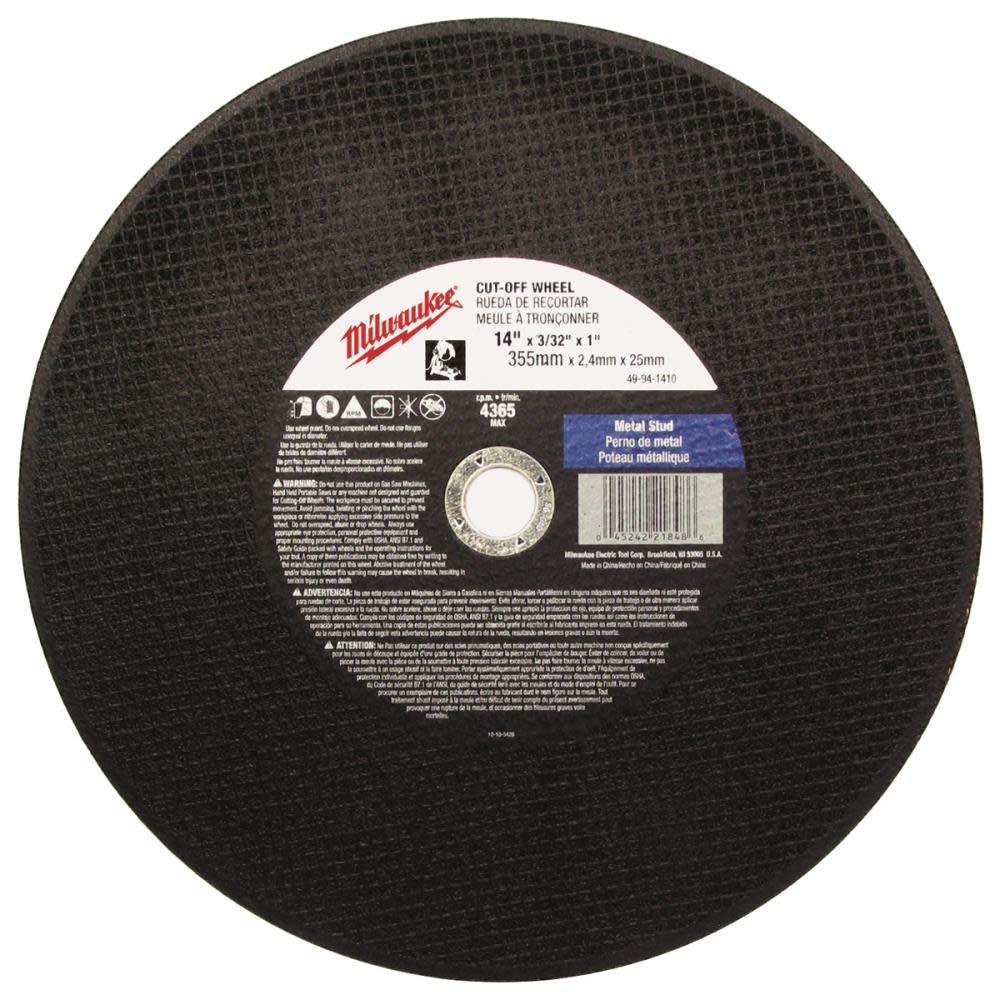 Milwaukee 14 in. x 3/32 in. x 1 in. Cut-Off Wheel (Type 1) 49-94-1415 from Milwaukee