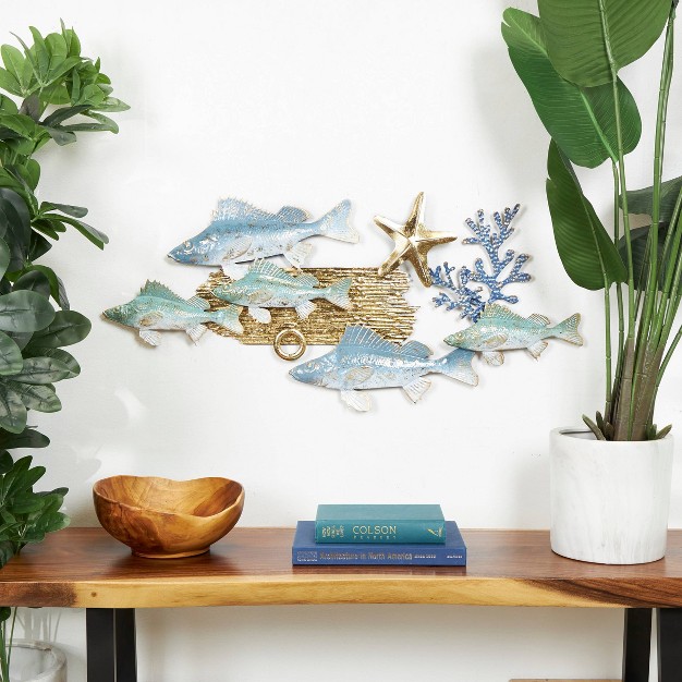 Metal Fish Wall Decor With Gold Accents Blue Olivia amp May