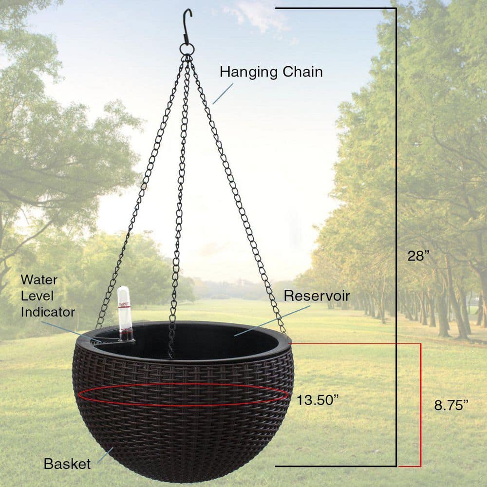 Sorbus Large Hanging Planter Round Self-Watering Basket Resin Woven Wicker Style (2-Pack) GRDN-SWP14-2PK