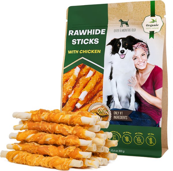 Beloved Pets Rawhide Sticks Wrapped Chicken Dog Treats， 10.6-oz bag