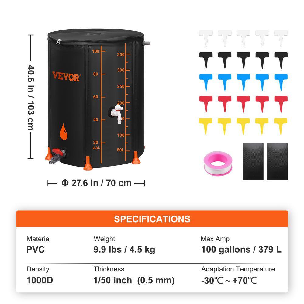 VEVOR 100 Gal. Rain Barrel 1000D PVC Rainwater Collection System Water Tank Storage Container for Garden Water Catcher ZDYSTJL100PVCHTGYV0