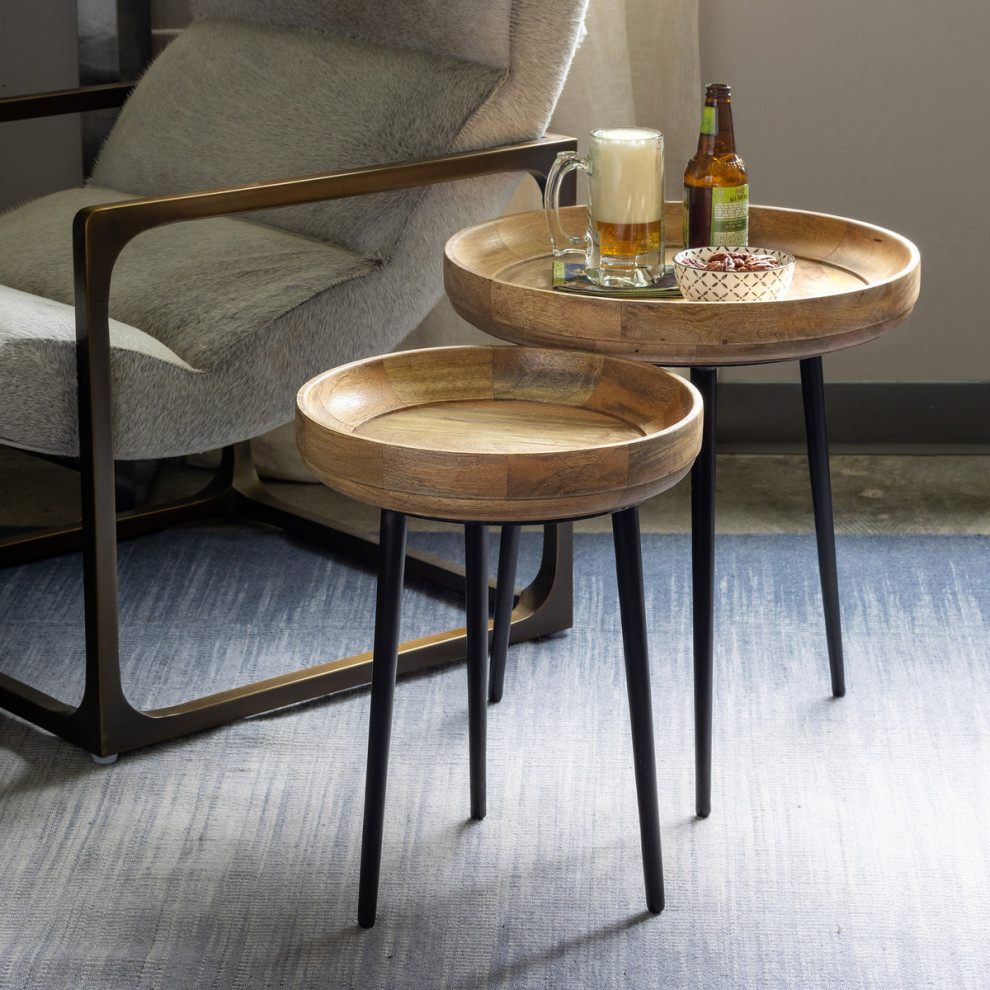 Mango Wood and Iron Nesting Side Tables  Set of 2   Midcentury   Coffee Table Sets   by Buyers Choice USA  Houzz