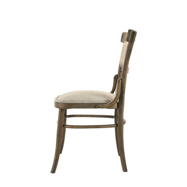 19 Inch Wood Dining Chair， Padded Back with Inward Curving Top， Brown