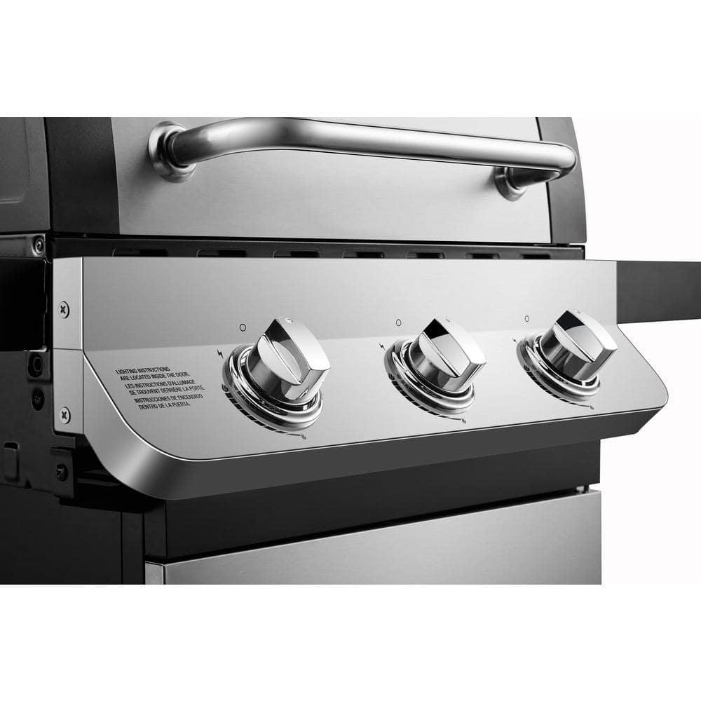 DynaGlo Premier 3Burner Propane Gas Grill in Stainless Steel with Folding Side Tables