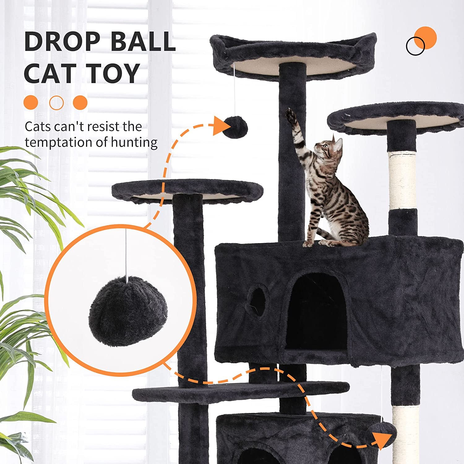 BestPet 54in Cat Tree Tower with Cat Scratching Posts Stand House Cat Condo with Funny Toys(54in，Dark Gray)