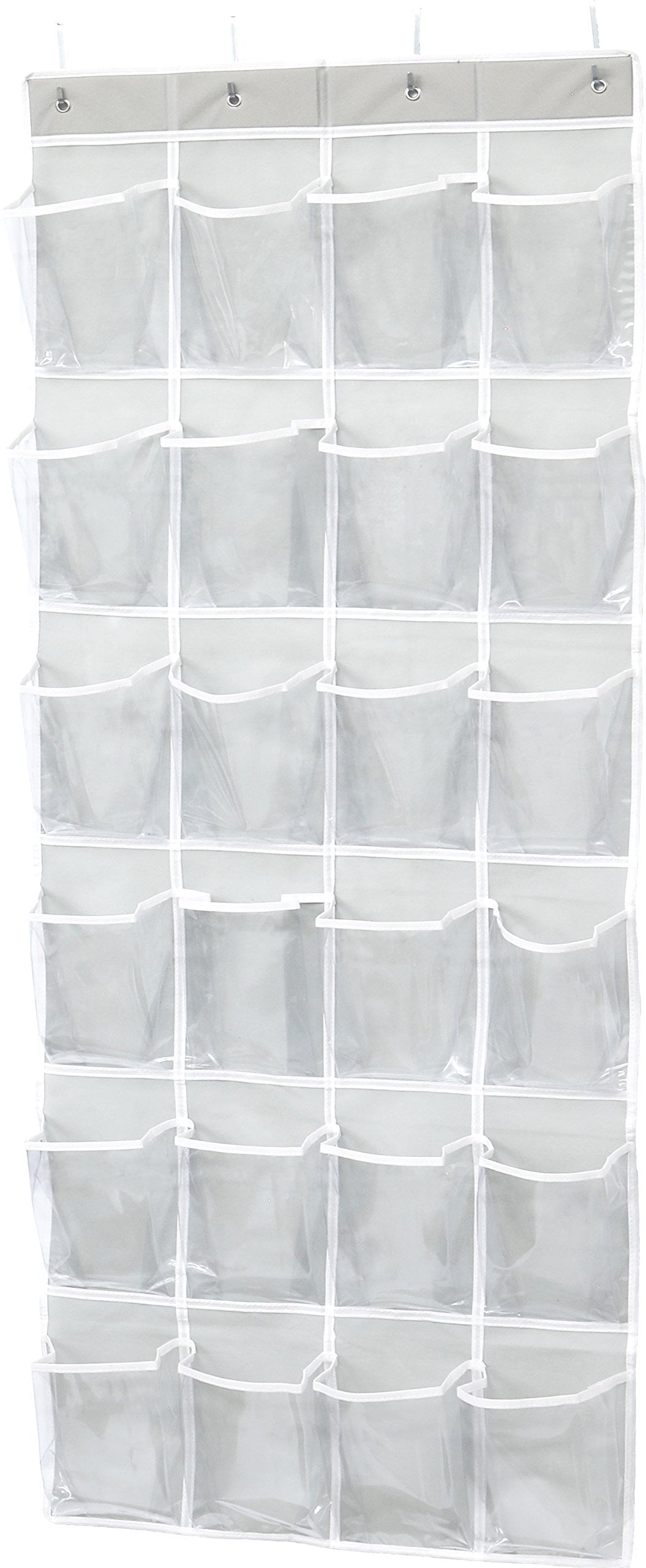 Simple Houseware 24 Pockets Large Clear Pockets Over The Door Hanging Shoe Organizer， Gray (56