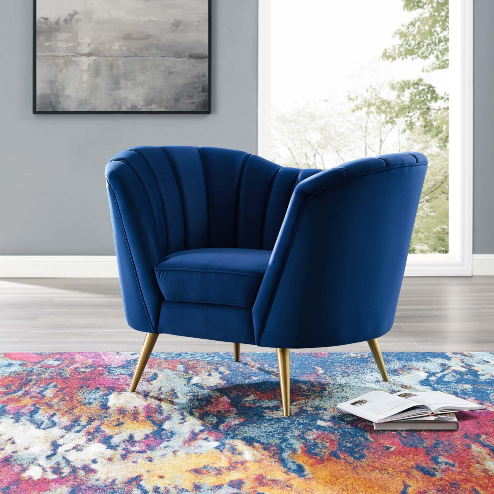 Armchair Accent Chair  Velvet  Gray  Modern  Living Lounge Hospitality   Midcentury   Armchairs And Accent Chairs   by House Bound  Houzz