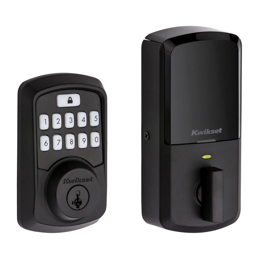 Kwikset Aura Matte Black Single Cylinder Electronic Bluetooth Keypad Smart Lock Deadbolt featuring SmartKey Security 942BLEDB514SMTT