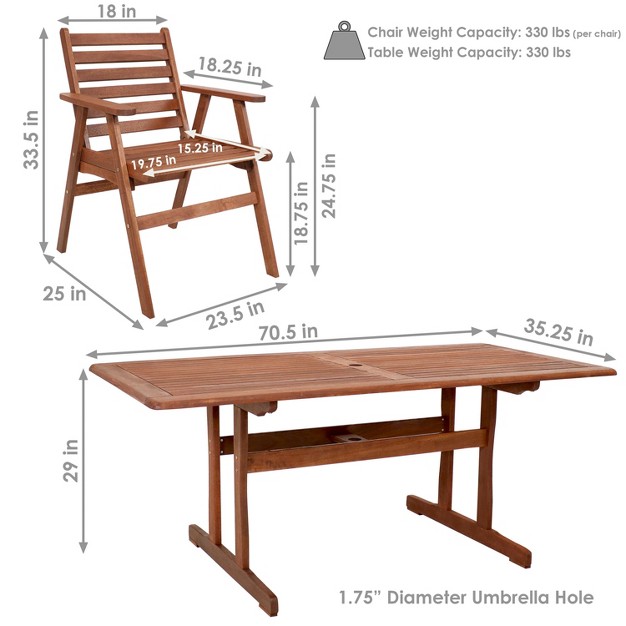 Sunnydaze Outdoor Meranti Wood With Teak Oil Finish Patio Family Dining Table And Chairs Set Brown 7pc