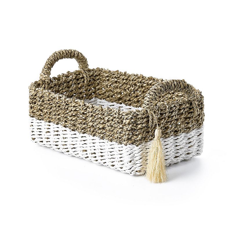 Saddle River Seagrass and White Raffia Bin 2-piece Set