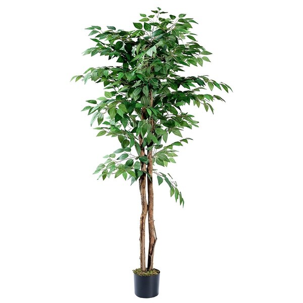 Artificial Ficus Tree with Natural Wood Trunk，Faux Plant for Office Home，Indoor Outdoor Decor，1 Pack