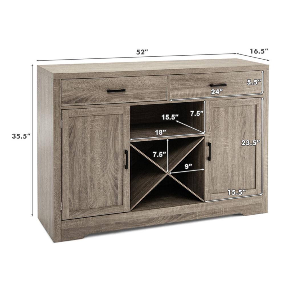 Bunpeony Grey Wooden Sideboard Buffet 52 in. Kitchen Island Kitchen Storage Cabinet with Detachable Wine Rack ZY1K0090