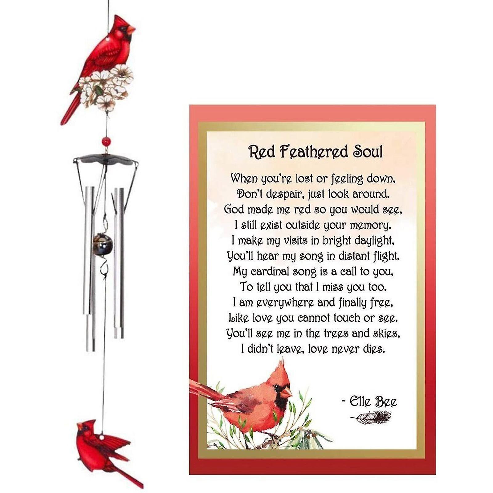 Cardinal-wind Chime And Red Feathered-soul Poem Card Outdoor Decorative Wind Chimes Garden Wind Chime Window Hanging Home Decor