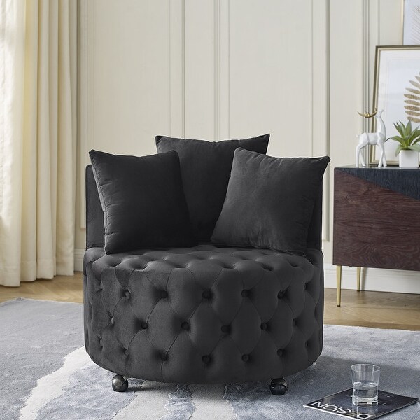 30 Round Velvet Swivel Chair with 3 Pillows and Button Tufted