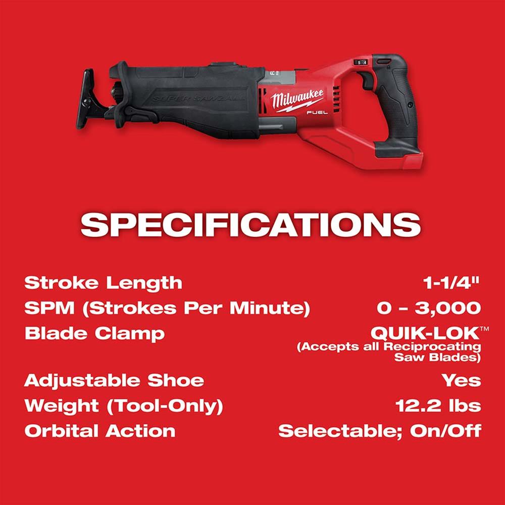 Milwaukee Tool 2722-20 Milwaukee M18 FUEL SUPER SAWZALL Reciprocating Saws