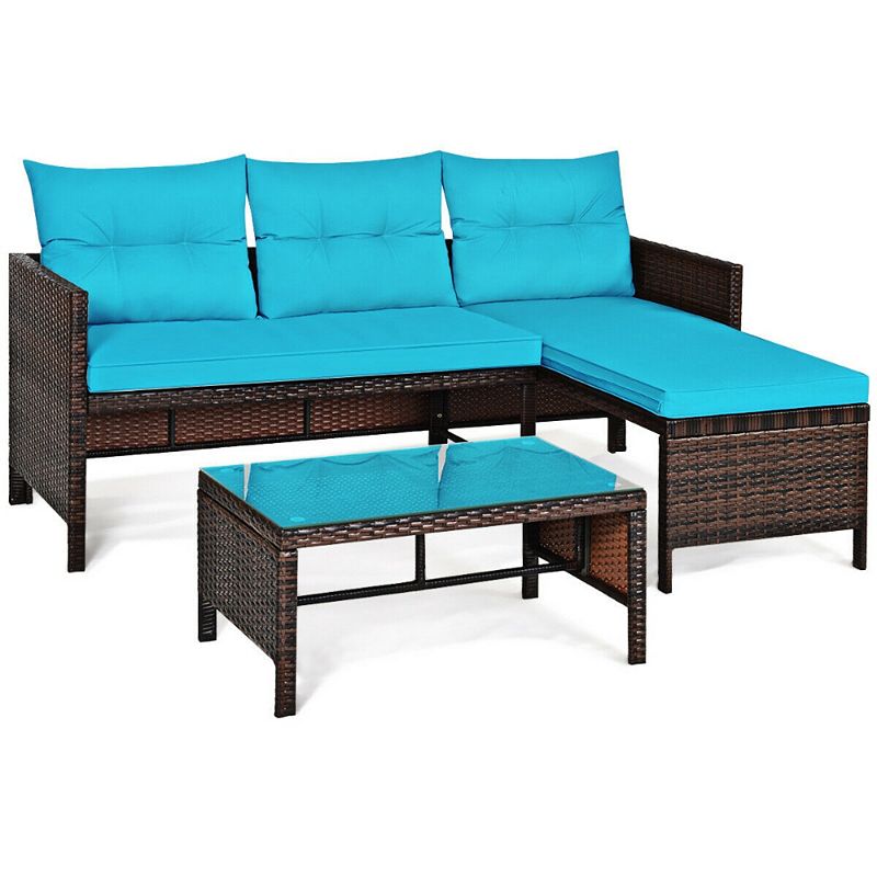 3 Pieces Patio Wicker Rattan Sofa Set