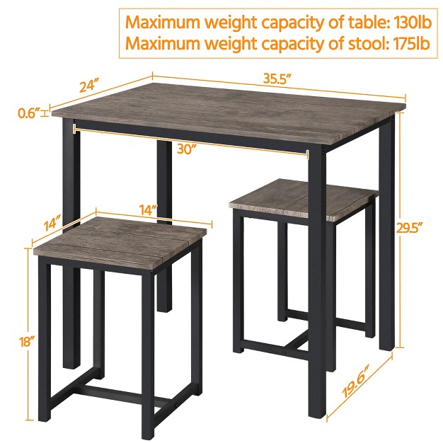 Yaheetech Industrial 3 piece Space Saving Dining Table Set For Kitchen Dining Room