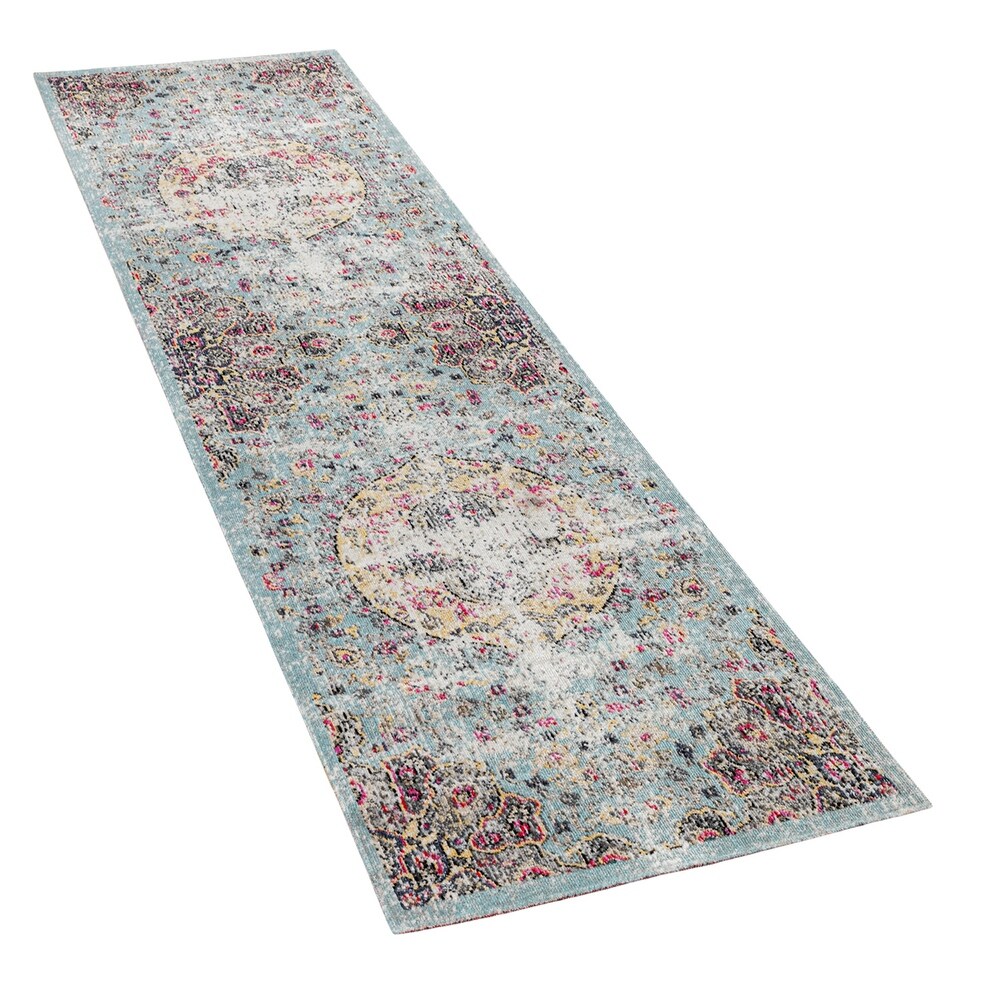 Indoor   Outdoor Rug Oriental Design in Turquoise Pink Yellow Pastel