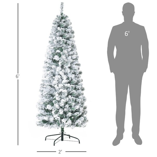 6ft PreLit SnowFlocked Slim Douglas Fir Artificial Christmas Tree with Realistic Branches，250 LED Lights and 462 Tips