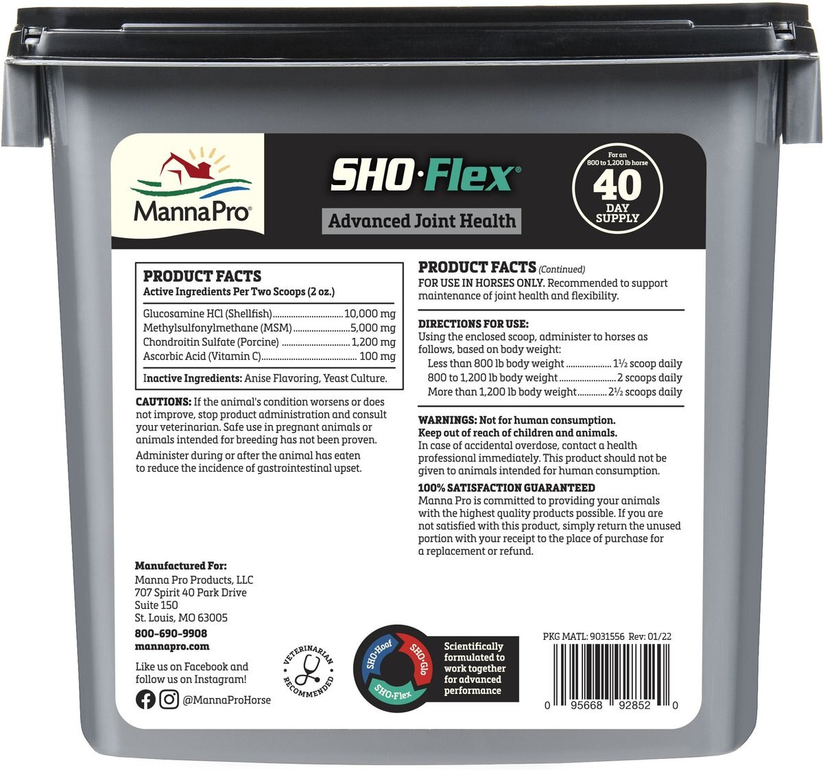 Manna Pro Sho-Flex Formulated with MSM Glucosamine and Chondroitin Horse Supplement， 5-lb bag