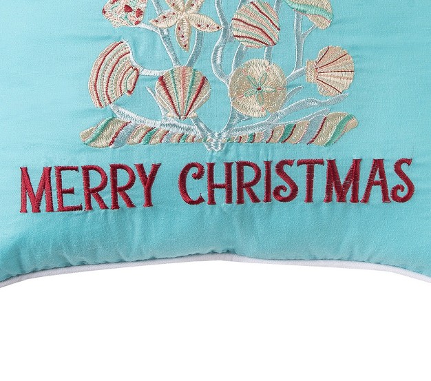 C amp f Home Merry Christmas Seashells Aqua Pillow