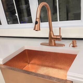 Akicon Single-Handle Pull-Down Sprayer Kitchen Faucet in Copper AK455C