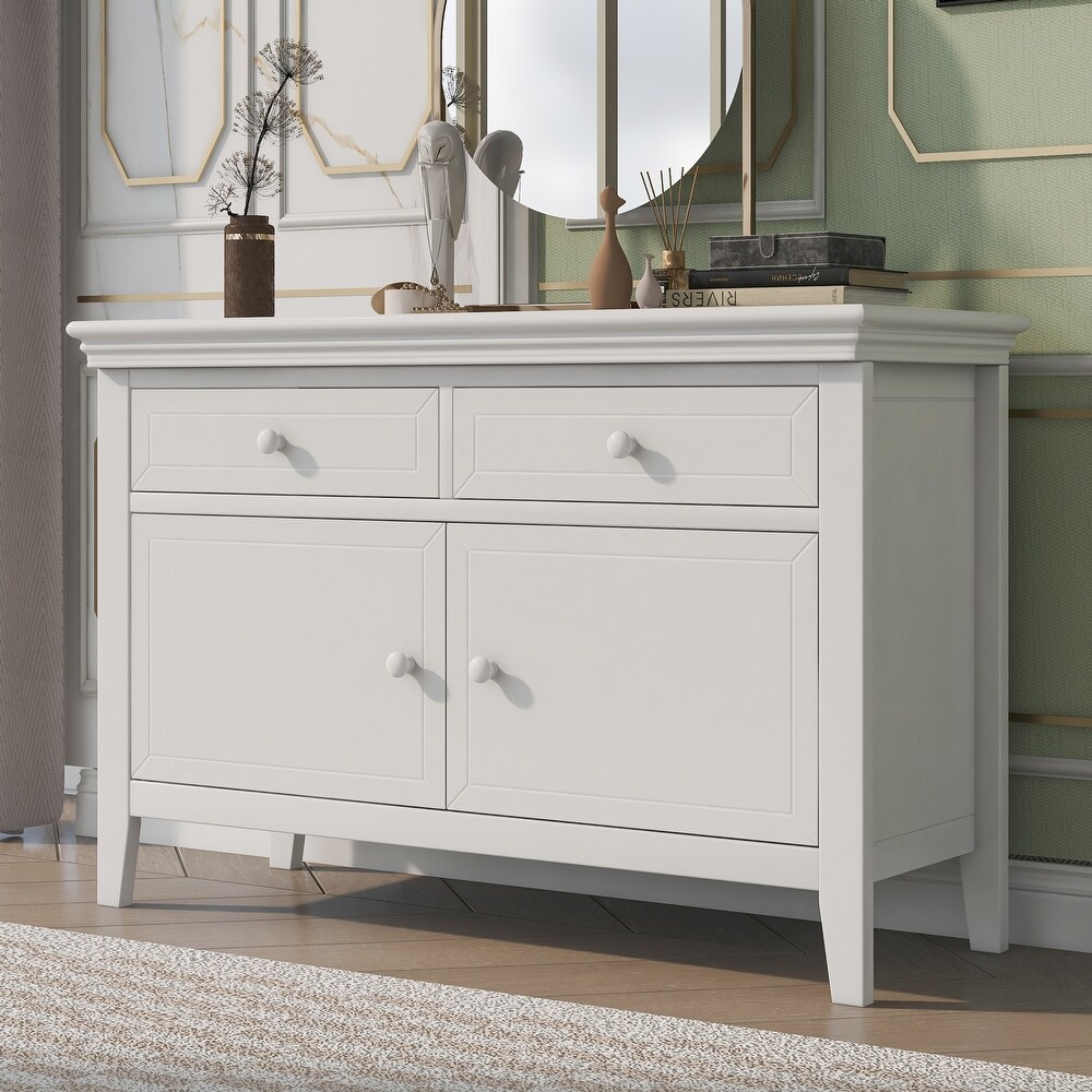 Concise Style White Solid Wood 2 Drawer 1 Cabinet Dresser with Ample Storage Space  Multiple Functions Features  for Bedroom