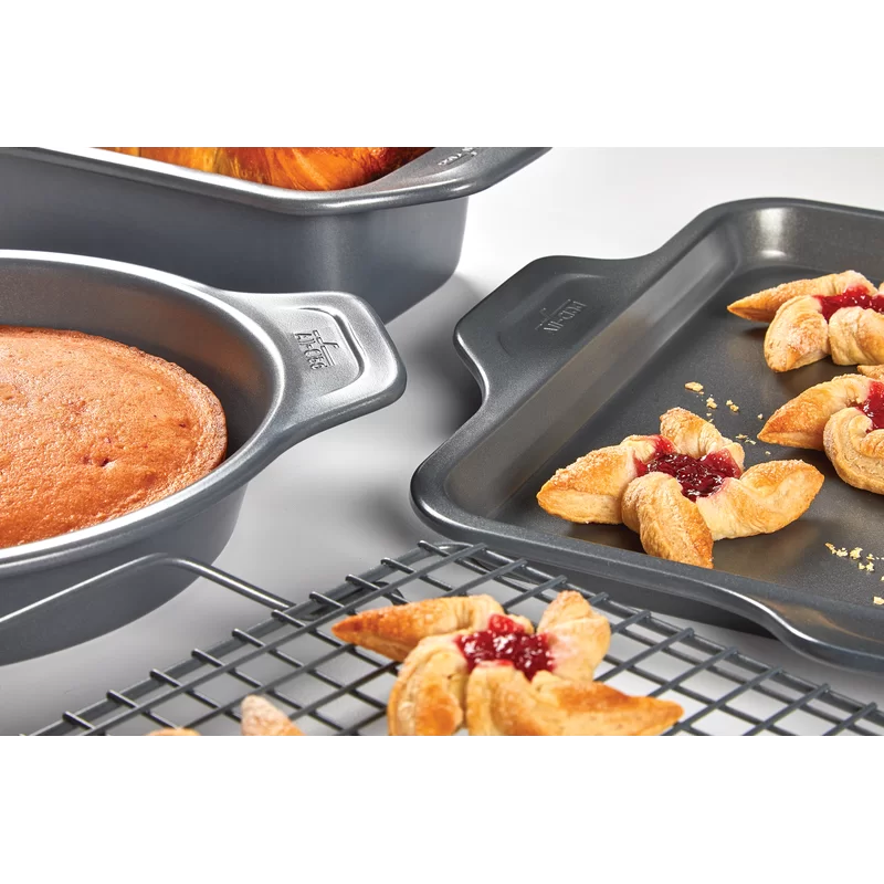 All-Clad J257SA64 Pro-Release Nonstick Bakeware Set including Half Sheet， Cookie Sheet， Muffin Pan， Cooling and Baking Rack， Round Cake Pan， Loaf Pan， 10 piece， Gray