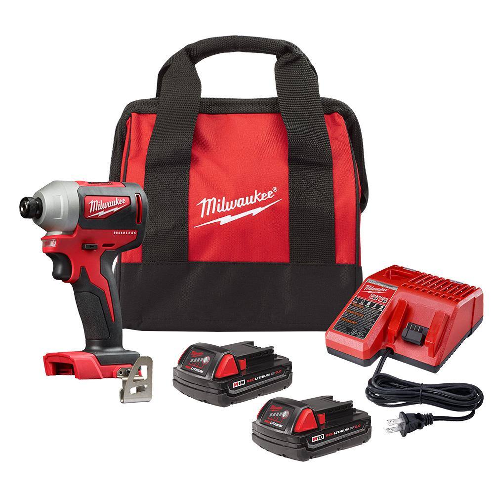 MW M18 18V Lithium-Ion Brushless Cordless 14 in. Impact Driver Kit with Two 2.0 Ah Batteries Charger and Soft Case 2850-22CT