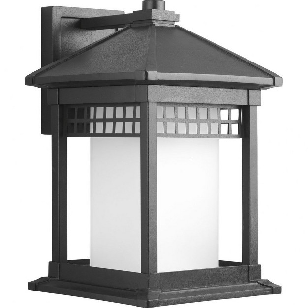 Progress Lighting Merit 1 light Large Wall Lantern Black Square Etched Glass Shade