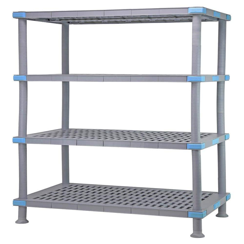 QUANTUM STORAGE SYSTEMS Millenia Gray 4-Tier Rust Proof Vented Plastic Polymer Industrial Shelving Unit (18 in. W x 50 in. H x 48 in. D) QP184850VS-4