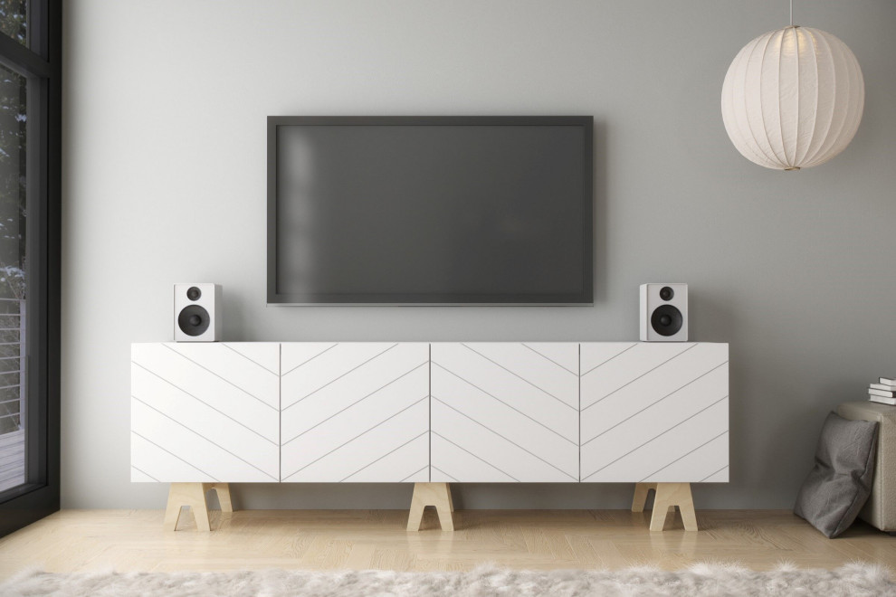 Nexera 119272 Runway TV Stand  72 quot  White/Russian Birch Plywood   Midcentury   Entertainment Centers And Tv Stands   by VirVentures  Houzz