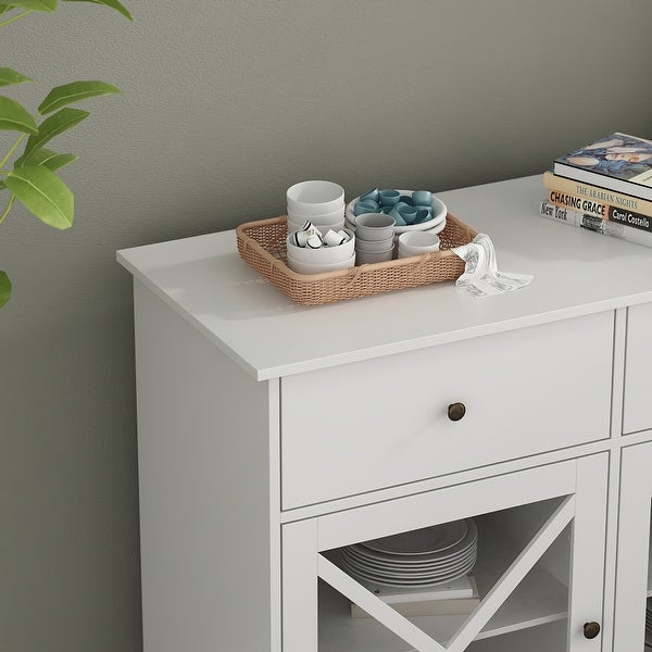 2-Tier Storage Console Cabinet Table With 2 Drawers