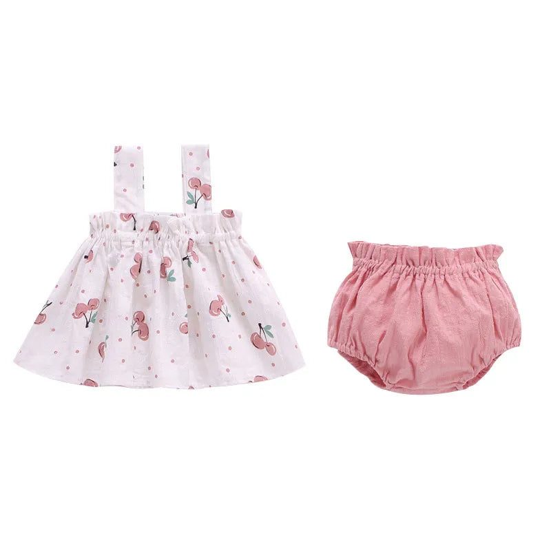 2Pcs/Set Summer Thin Newborn Baby Clothes For Girls Set Print Mini Dress And PP Shorts Infant Baby Clothing Outfit