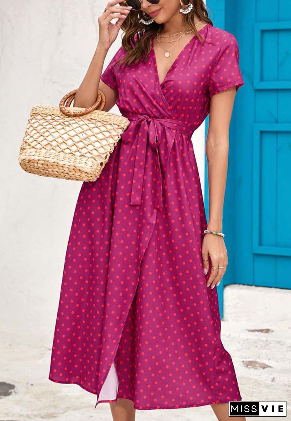 Printed Surplice Neck Midi Dress