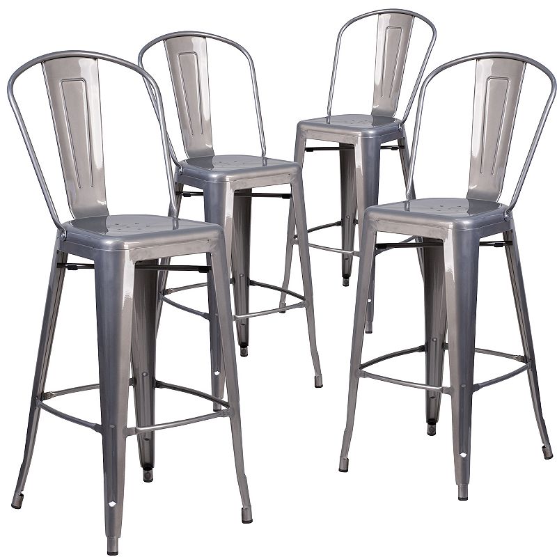 Emma and Oliver 4 Pack 30'' High Indoor Barstool with Back