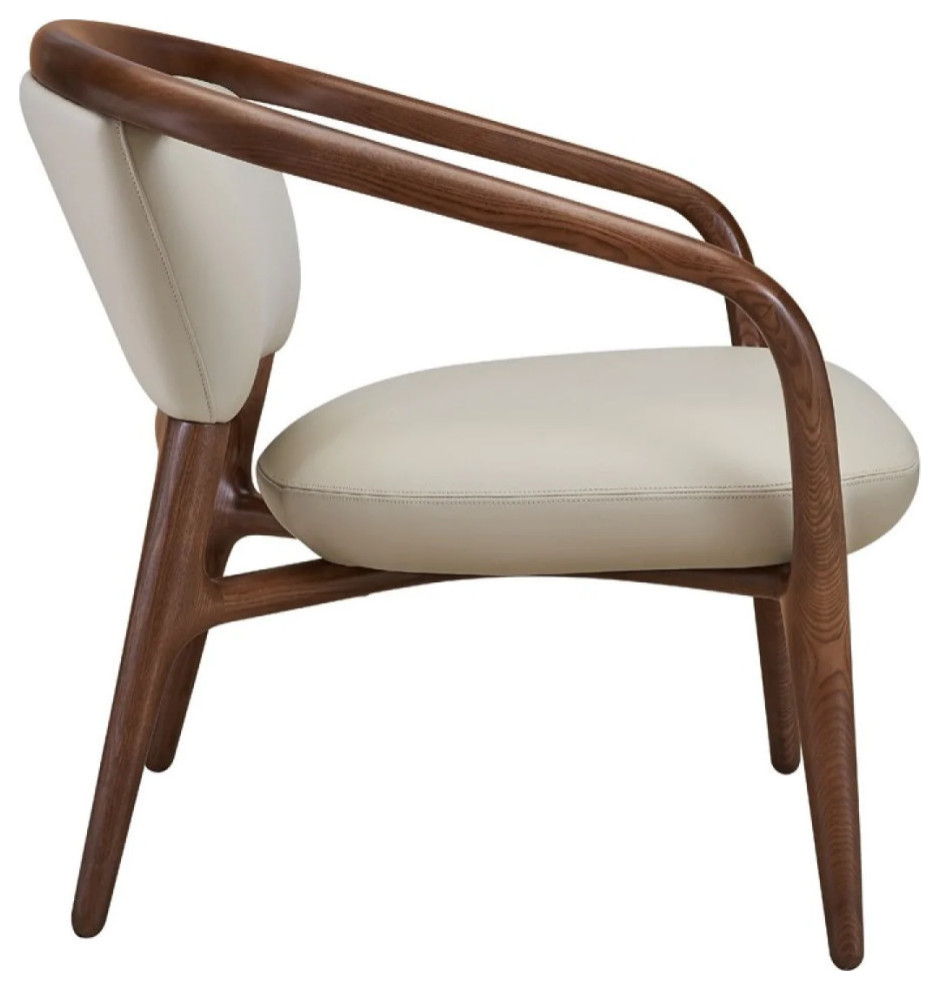 Annabeth Mid Century Beige and Walnut Accent Chair   Midcentury   Armchairs And Accent Chairs   by Rustic Home Furniture Deco  Houzz