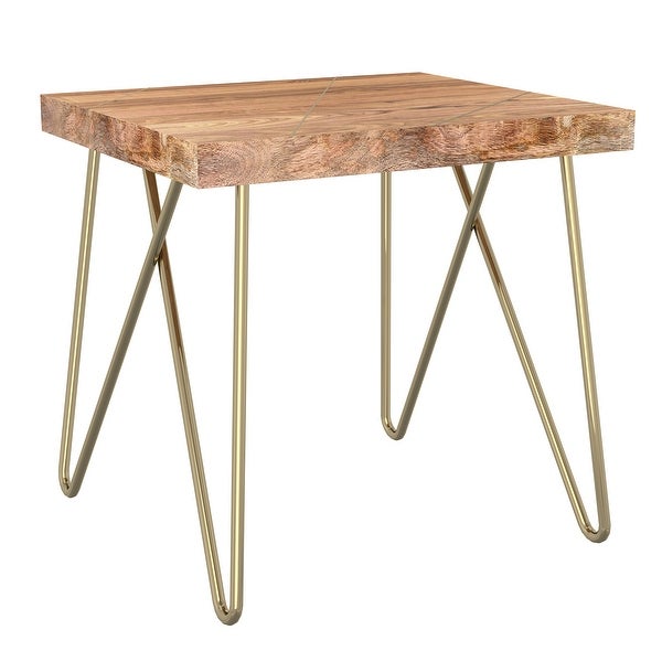 Rustic Modern Solid Wood Accent Table in Natural and Aged Gold