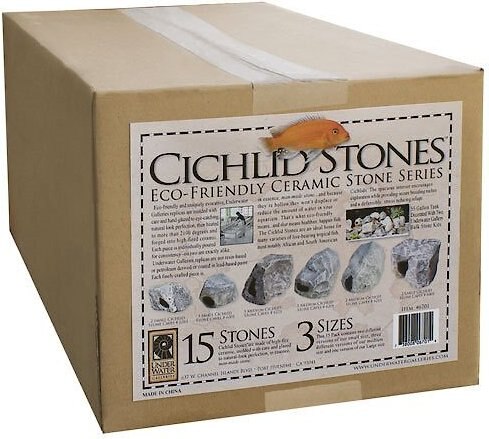 Underwater Galleries Assorted Cichlid Aquarium Stone Caves， 15 count box