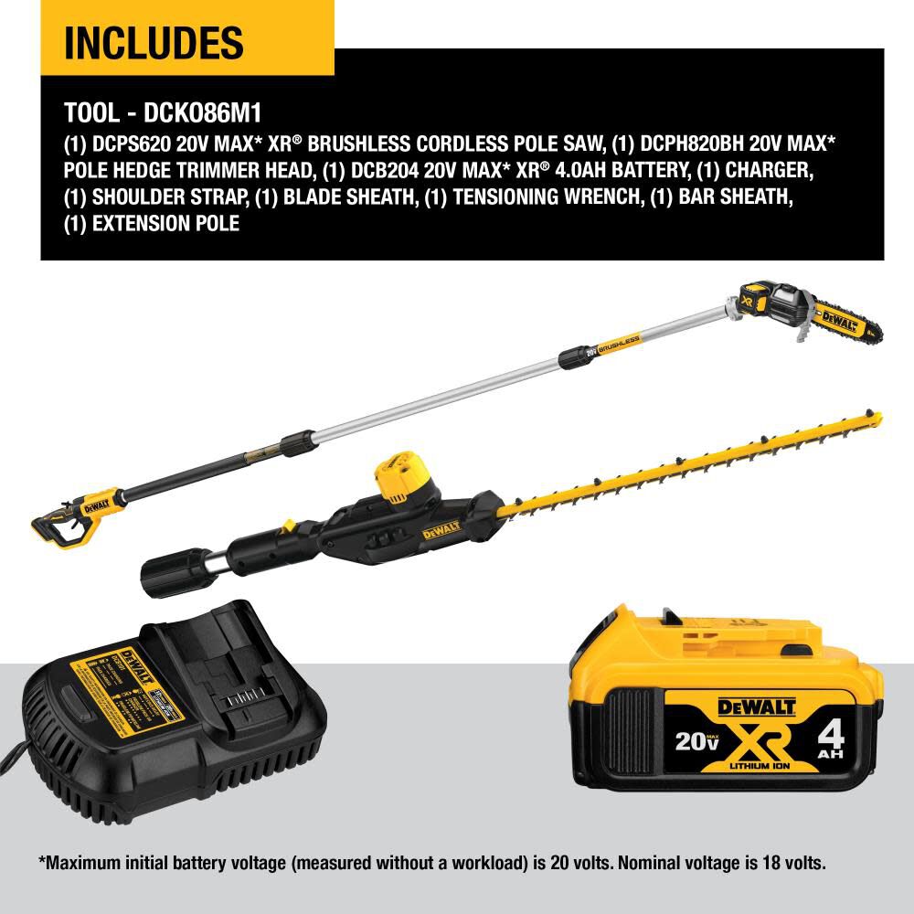 DEWALT 20V MAX* Lithium-Ion Cordless Pole Saw and Pole Hedge Trimmer Combo Kit DCKO86M1 from DEWALT