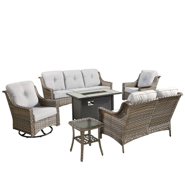 XIZZI Outdoor Rattan Wicker Patio Furniture Conversation Set with Fire Pit Table