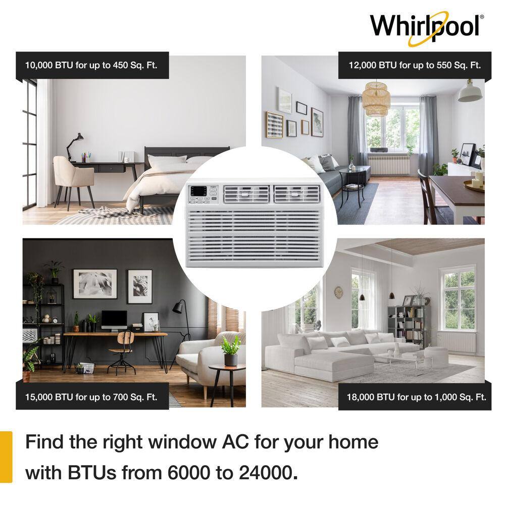 Whirlpool Energy Star 10000 BTU 115V Window AC w Remote Control for Rooms up to 450 Sq. Ft. LCD Display Auto-Restart Timer White WHAW101BW