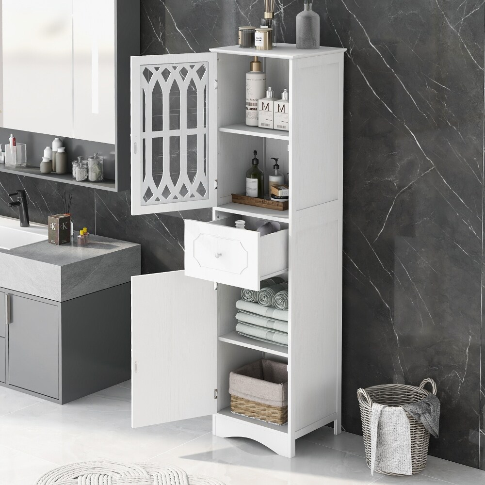 Freestanding White Bathroom Storage Cabinet with Adjustable Shelf