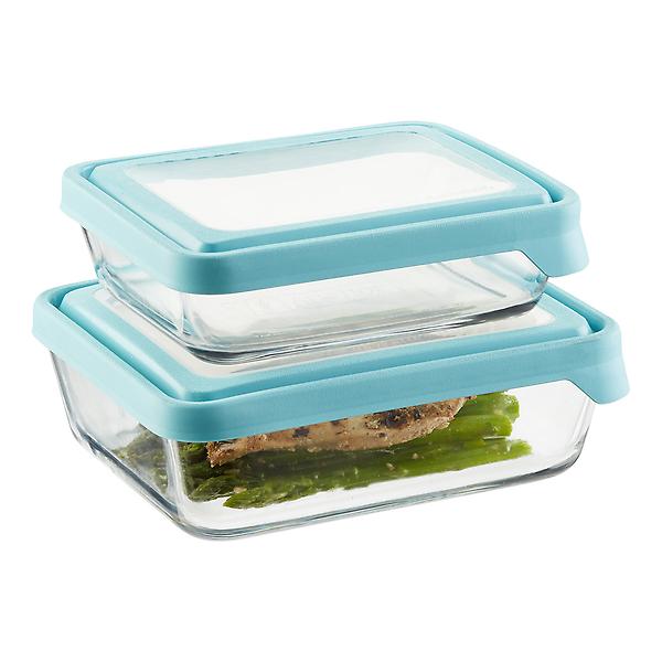 Anchor Hocking Glass TrueSeal Rectangle Food Storage Containers with Blue Lids