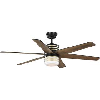 Progress Lighting Carrollwood 56 in. Indoor 6-Blade Matte BlackChestnut LED DC Motor Contemporary Ceiling Fan with Remote Control P250074-31M-30