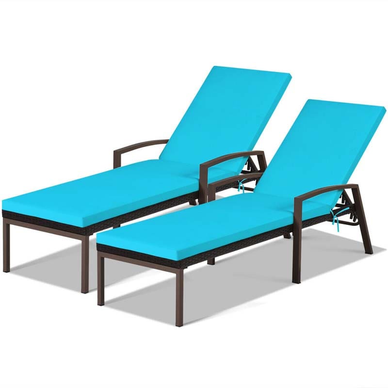 2-Pack Rattan Patio Chaise Lounge Chairs, 5-Position Pool Lounge Chairs with Cushion & Armrest, Wicker Sun Lounger